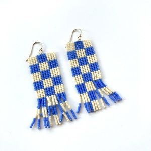 Beaded checkerboard earrings colbalt blue